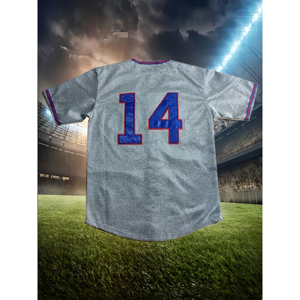 Men's #14 Gray Baseball Jersey - V-Neck, Button-Up Design with Details, Perfect for Games, Training, Holidays & Casual Wear - Sizes S to XXXL, Team Apparel | Casual Baseball Jersey | Versatile Jersey Men's #14 Gray Baseball Jersey - V-Neck, Button-Up Design with Details, Perfect for Games, Training, Holidays & Casual Wear - Sizes S to XXXL, Team Apparel | Casual Baseball Jersey | Versatile Jersey