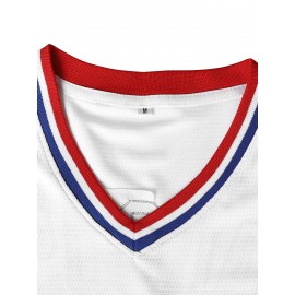 Men's #White8 Polyester Baseball Jersey, Embroidered Letter, V-Neck, Slight Stretch, Loose Fit, for Casual, Sports, Outdoor Activities, And Seasonal Celebrations, SizS--XXXL