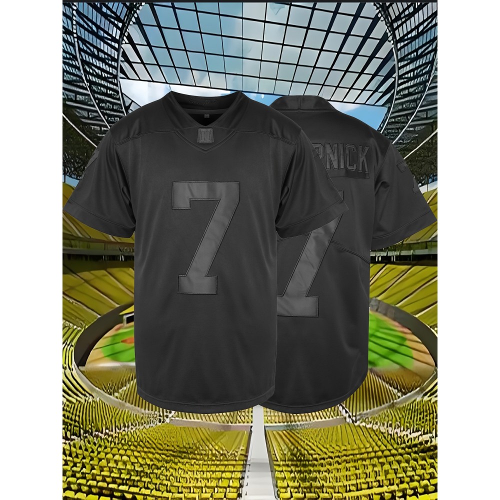 Men's #7 Embroidered Football Jersey - Breathable V-Neck Casual Sports Shirt for Outdoor Activities & Parties, Sizes S-XXXL, Black Men's #7 Embroidered Football Jersey - Breathable V-Neck Casual Sports Shirt for Outdoor Activities & Parties, Sizes S-XXXL, Black