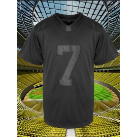 Men's #7 Embroidered Football Jersey - Breathable V-Neck Casual Sports Shirt for Outdoor Activities & Parties, Sizes S-XXXL, Black