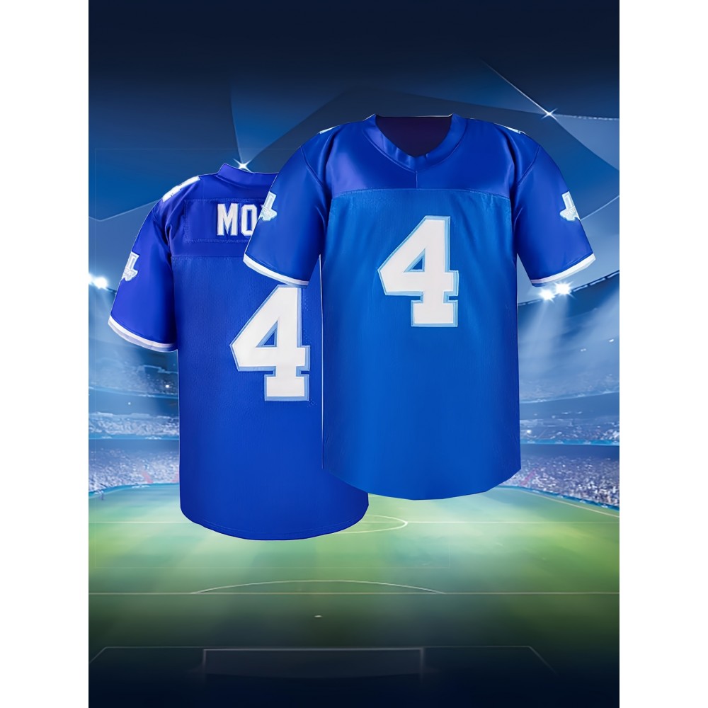 Men's #4 Blue American Football Jersey - V-Neck, Men's #4 Blue American Football Jersey - V-Neck,