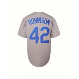 Men'S Retro Letter #42 Embroidery Design Short Sleeve V-neck Loose Button Up Shirt, Men'S Summer Baseball Jersey