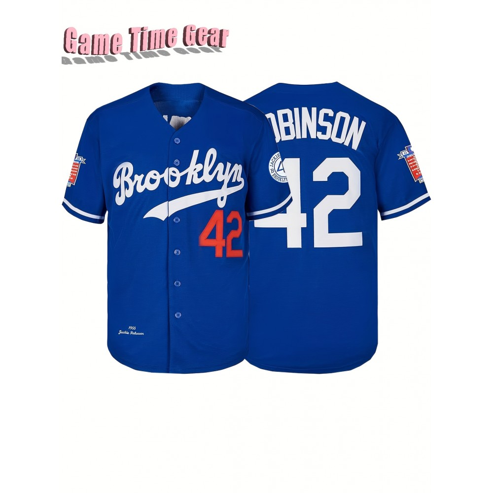 Men'S Baseball Jersey # 42 Blue Breathable V-neck Baseball Sports Shirt S-3XL Men'S Baseball Jersey # 42 Blue Breathable V-neck Baseball Sports Shirt S-3XL