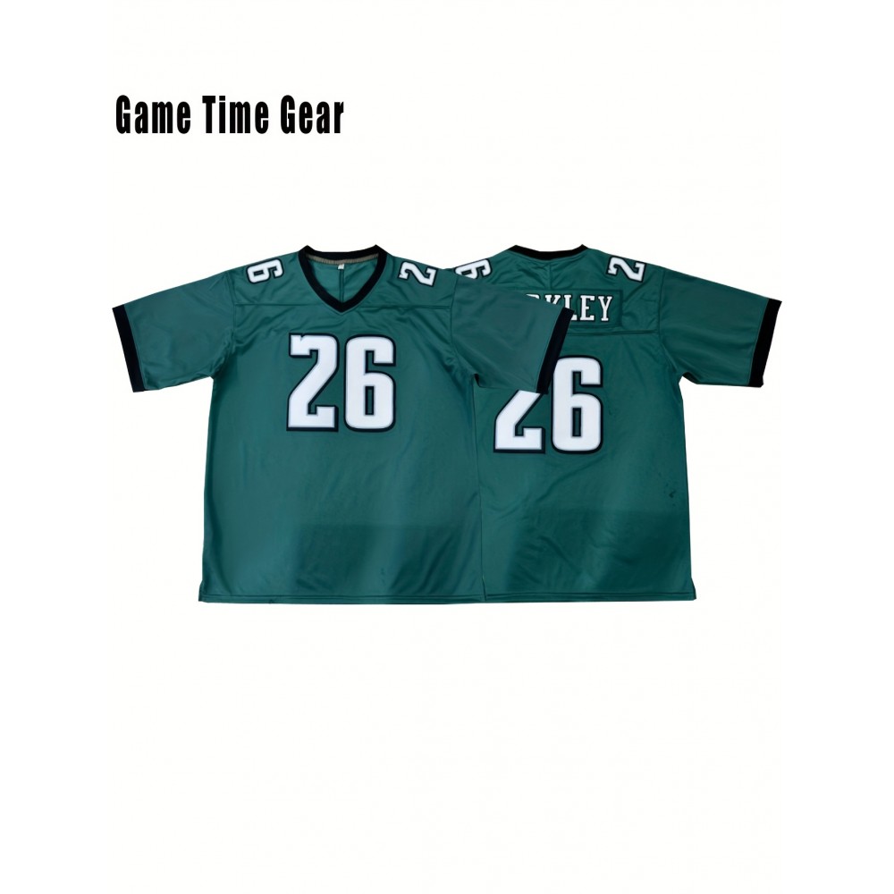 Men's Green #26 Embroidered Football Jersey - Breathable Knit V-Neck Shirt with Slight Elasticity, Loose Fit for Team Sports, Outdoor Hiking & Casual Wear | Machine Washable, Spring/Summer/Fall, Sporty Design, Elastic Breathability, Best for Christmas Men's Green #26 Embroidered Football Jersey - Breathable Knit V-Neck Shirt with Slight Elasticity, Loose Fit for Team Sports, Outdoor Hiking & Casual Wear | Machine Washable, Spring/Summer/Fall, Sporty Design, Elastic Breathability, Best for Christmas