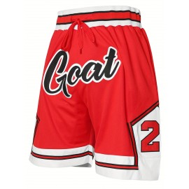 Men's #23 Embroidered Basketball Shorts - Breathable Polyester, Red & White Design, Elastic Waistband with Drawstring, Machine Washable, Perfect for Sports, Outdoor Activities & Casual Wear