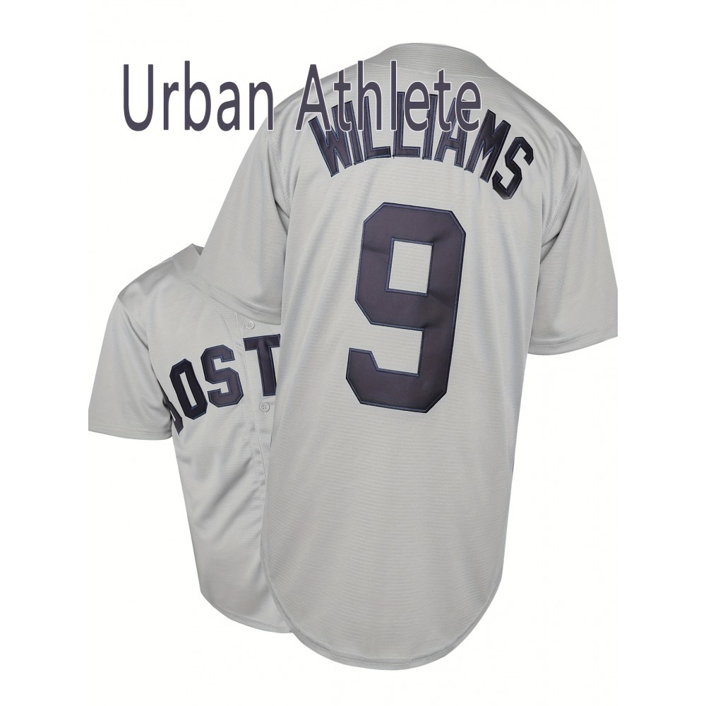 Men'S #9 Baseball Jersey Top - Embroidered Alphabet Number Vintage Style, Polyester Knit Fabric, V-Neck, Loose Fit, Sports-Themed For Baseball, Outdoor Activities - Spring/Summer/Fall/Winter Collection Men'S #9 Baseball Jersey Top - Embroidered Alphabet Number Vintage Style, Polyester Knit Fabric, V-Neck, Loose Fit, Sports-Themed For Baseball, Outdoor Activities - Spring/Summer/Fall/Winter Collection