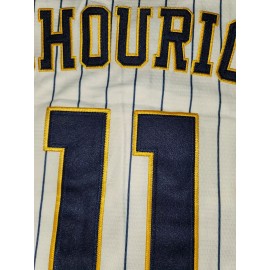 Men's #11 Embroidered Striped Baseball Jersey - V-Neck, Button-Up, Breathable Polyester - Perfect for Sports & Outdoor Activities