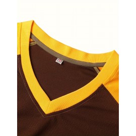 Men's San Diego 19 Baseball Jersey - Brown & Yellow V-Neck Short Sleeve, Lettering & Number 19, Loose Fit Polyester, Machine Washable for Casual, Outdoor, Sports, Party Wear, Outdoor Activity Apparel, Sporty Look, Detailing