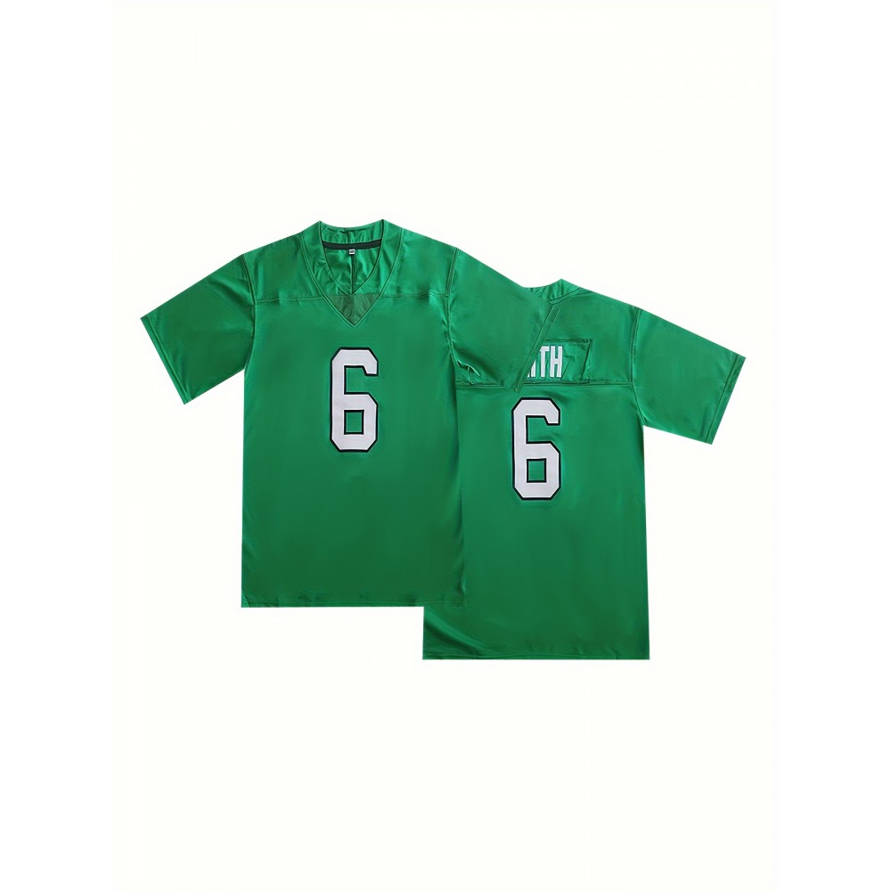 Men's #6 Green Breathable Rugby Jersey - Embroidered V-Neck Short Sleeve, Loose Fit Polyester Shirt for Training, Casual & Outdoor Wear, Machine Washable, All-Season Comfort, Sports Training Gear, Embroidered Detailing Men's #6 Green Breathable Rugby Jersey - Embroidered V-Neck Short Sleeve, Loose Fit Polyester Shirt for Training, Casual & Outdoor Wear, Machine Washable, All-Season Comfort, Sports Training Gear, Embroidered Detailing