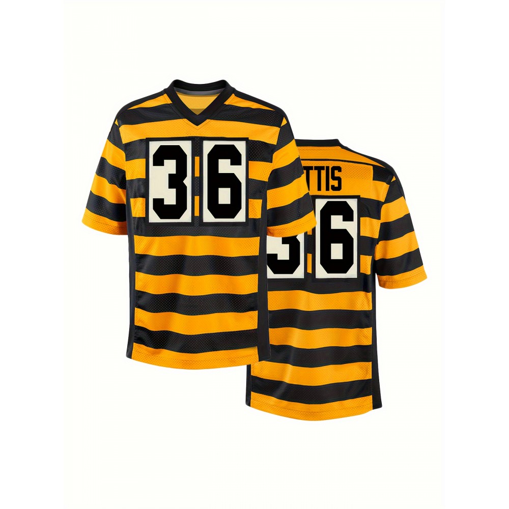 Men's #36 Breathable Rugby Jersey - V-Neck Short Sleeve Embroidered American Football Shirt with Bold Stripes, Loose Fit for Training, Matches & Casual Wear | All-Season Comfort, Machine Washable, Durable Sportswear Men's #36 Breathable Rugby Jersey - V-Neck Short Sleeve Embroidered American Football Shirt with Bold Stripes, Loose Fit for Training, Matches & Casual Wear | All-Season Comfort, Machine Washable, Durable Sportswear