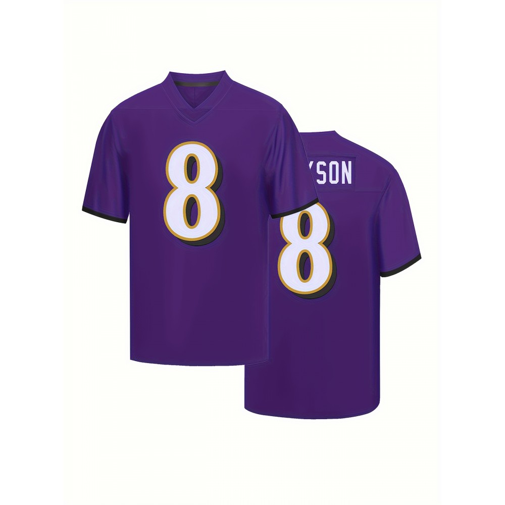 Men'S #8 Embroidered Sports Jersey - Polyester V-Neck Short Sleeve Top with Slight Stretch for Casual, Running, Training, Hiking - Universal Fit for Adults and Teens Men'S #8 Embroidered Sports Jersey - Polyester V-Neck Short Sleeve Top with Slight Stretch for Casual, Running, Training, Hiking - Universal Fit for Adults and Teens