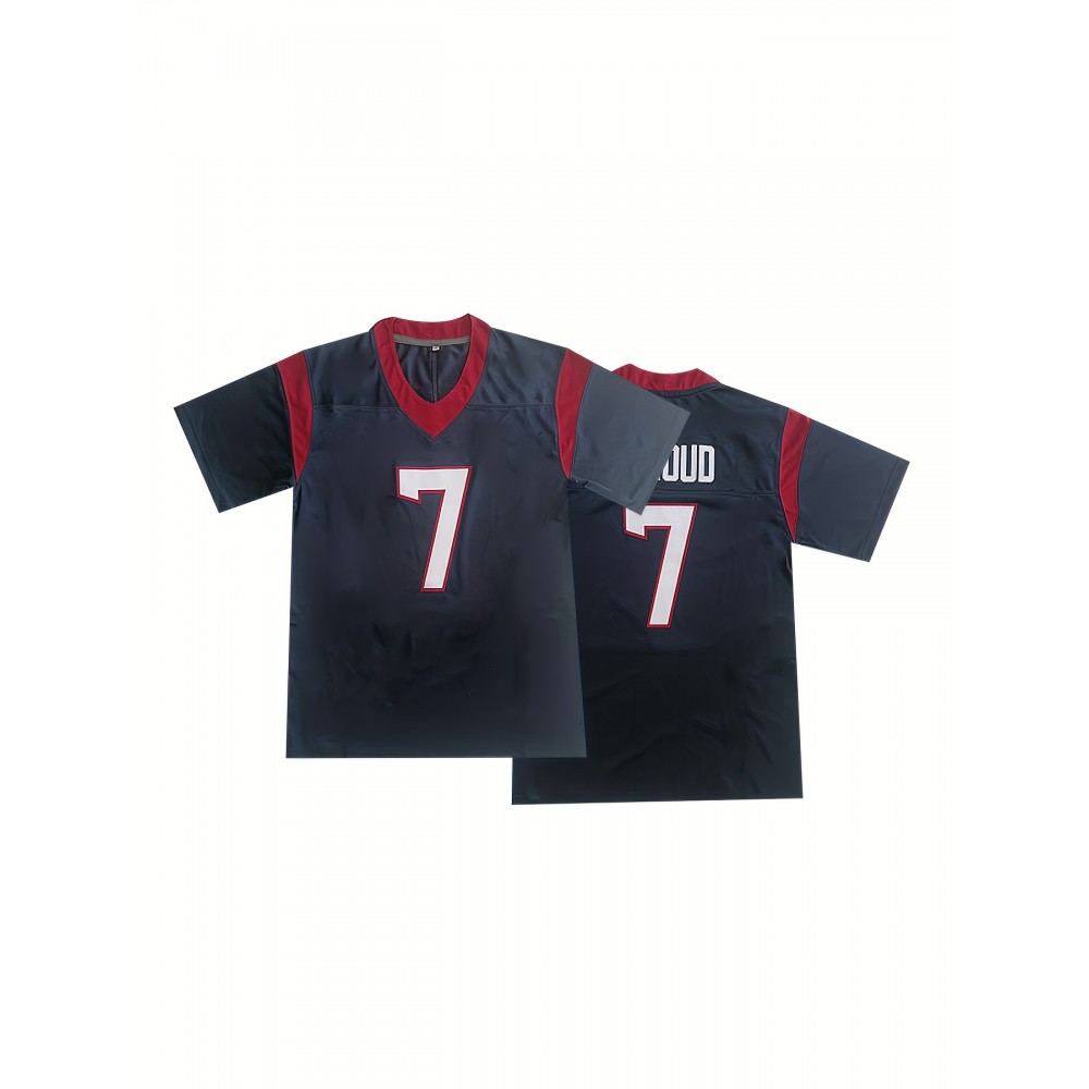 Men'S Blue #7 Rugby Shirt, Breathable V-Neck Short Sleeve Training Top, Classic Embroidered American Football Jersey, Polyester Knit, Sports Casual, Running, Training, Hiking, Outdoor, Party, Loose Fit, Adult & Youth Unisex Men'S Blue #7 Rugby Shirt, Breathable V-Neck Short Sleeve Training Top, Classic Embroidered American Football Jersey, Polyester Knit, Sports Casual, Running, Training, Hiking, Outdoor, Party, Loose Fit, Adult & Youth Unisex