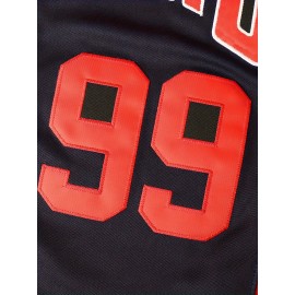 Men'S #99 Embroidered Baseball Jersey - V-Neck, Short Sleeve, Polyester - Perfect for Sports & Casual Wear, Deep Blue