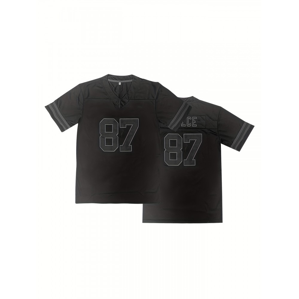 Men'S #87 Breathable Rugby Jersey - V-Neck, Short Sleeve, Classic Embroidered American Football Shirt for Training & Casual Wear Men'S #87 Breathable Rugby Jersey - V-Neck, Short Sleeve, Classic Embroidered American Football Shirt for Training & Casual Wear