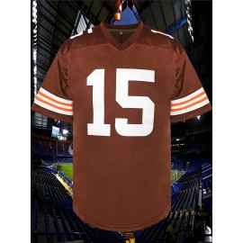 Men'S # 15 Brown Rugby Sweatshirt Suitable For Training, Competitions, Team Sports S-XXXL