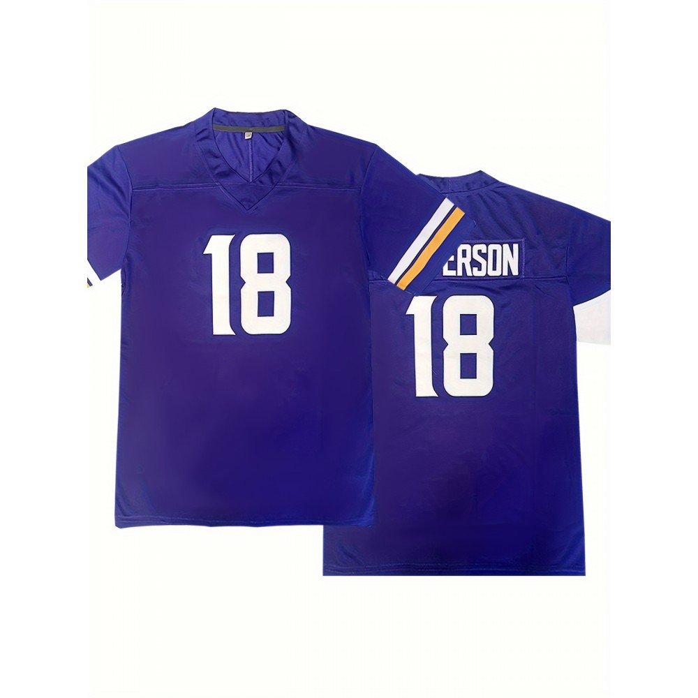 Polyester #18 Sports Jersey for Men - V-Neck, Embroidered, Slight Stretch Knit Fabric, All Seasons Casual & Outdoor Athletic Top for Running, Training, Hiking - Loose Fit Adult & Teen Shirt Polyester #18 Sports Jersey for Men - V-Neck, Embroidered, Slight Stretch Knit Fabric, All Seasons Casual & Outdoor Athletic Top for Running, Training, Hiking - Loose Fit Adult & Teen Shirt