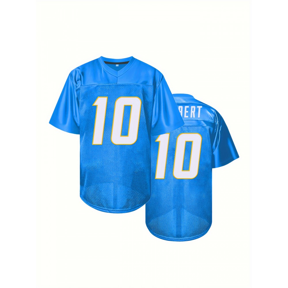 Men's Blue #10 Breathable Polyester Rugby Shirt - Embroidered V-Neck Short Sleeve Jersey, Loose Fit All-Season Training Top for American Football, Casual & Outdoor Sports (Adults & Teens) Men's Blue #10 Breathable Polyester Rugby Shirt - Embroidered V-Neck Short Sleeve Jersey, Loose Fit All-Season Training Top for American Football, Casual & Outdoor Sports (Adults & Teens)