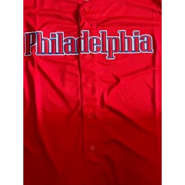 Men'S Retro PHILADELPHIA #3 Embroidery Design Short Sleeve V-neck Loose Button Up Shirt, Men'S Summer Baseball Jersey