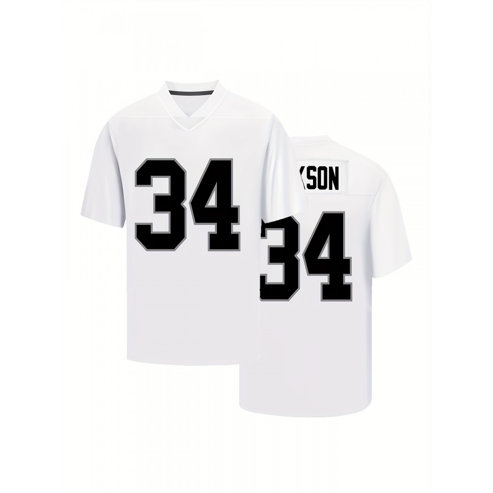 Men's White #34 Breathable Rugby Shirt - Classic Embroidered American Style V-Neck Short Sleeve, Loose Fit Knit Fabric for All-Season Comfort - Training, Hiking, Outdoor & Casual Wear - Adult & Youth Sizes, Sports Training Apparel, Embroidered Detailing Men's White #34 Breathable Rugby Shirt - Classic Embroidered American Style V-Neck Short Sleeve, Loose Fit Knit Fabric for All-Season Comfort - Training, Hiking, Outdoor & Casual Wear - Adult & Youth Sizes, Sports Training Apparel, Embroidered Detailing