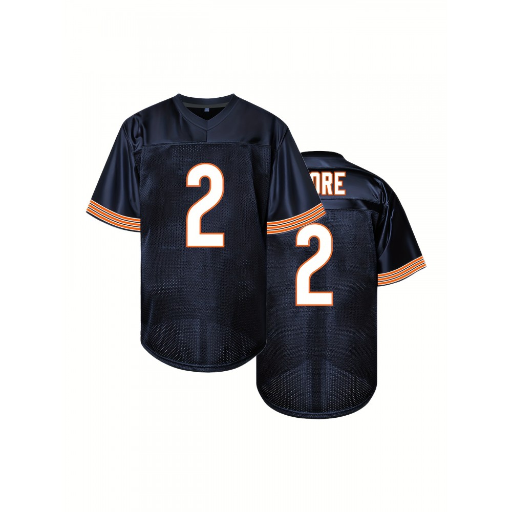 Men's Deep Blue #2 Breathable Rugby Jersey - V-Neck Short Sleeve Embroidered American Football Shirt, Loose Fit All-Season Training & Casual Wear, Machine Washable Sportswear for Men & Teens, Comfortable Athletic Wear Men's Deep Blue #2 Breathable Rugby Jersey - V-Neck Short Sleeve Embroidered American Football Shirt, Loose Fit All-Season Training & Casual Wear, Machine Washable Sportswear for Men & Teens, Comfortable Athletic Wear