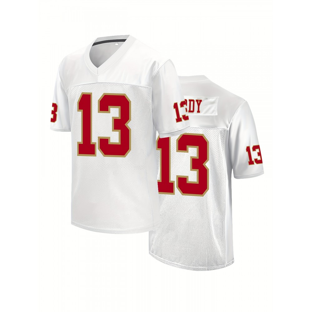 Men'S Polyester V-neck Football Jersey #13 Embroidered Alphabet Sportswear - Four Season Breathable Training Top for Casual, Running, Sports, Party - Slight Stretch, Knit Fabric Jersey with Loose Fit for Adults and Teens Men'S Polyester V-neck Football Jersey #13 Embroidered Alphabet Sportswear - Four Season Breathable Training Top for Casual, Running, Sports, Party - Slight Stretch, Knit Fabric Jersey with Loose Fit for Adults and Teens