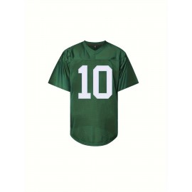 Men's Green #10 Embroidered Rugby Shirt - Breathable Polyester V-Neck Jersey with Slight Stretch, Loose Fit for Training, Casual & Outdoor Activities | All-Season Machine Washable Sports Apparel, Sporty Design