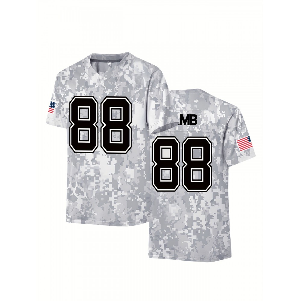 Men'S #88 Breathable Rugby Jersey - V-Neck, Short Sleeve, Classic Embroidered American Football Shirt for Training & Casual Wear Men'S #88 Breathable Rugby Jersey - V-Neck, Short Sleeve, Classic Embroidered American Football Shirt for Training & Casual Wear