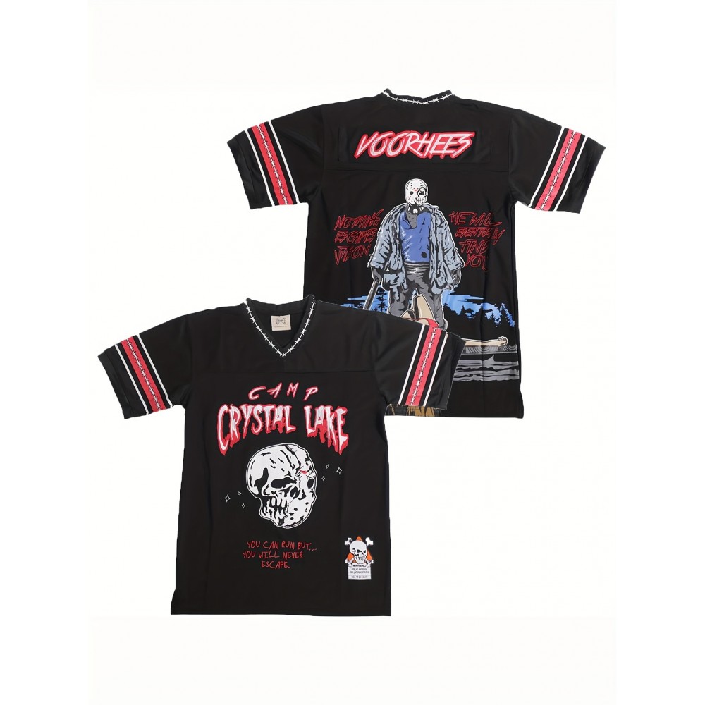 Men's Breathable Black Rugby Jersey - Comfortable Hip-Hop Casual Sports T-Shirt, Polyester, V-Neck, Machine Washable, Sizes S-3XL Men's Breathable Black Rugby Jersey - Comfortable Hip-Hop Casual Sports T-Shirt, Polyester, V-Neck, Machine Washable, Sizes S-3XL