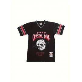 Men's Breathable Black Rugby Jersey - Comfortable Hip-Hop Casual Sports T-Shirt, Polyester, V-Neck, Machine Washable, Sizes S-3XL