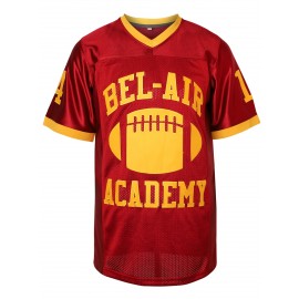 1pc Bel-Air Academy Men'S Football Jersey - All-Stitched Embroidery, V-Neck, Loose Fit, Breathable Polyester, Sports Style for Casual, Team Sports, Outdoor Activities - Versatile for All Seasons
