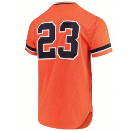 Letter And Number 23 Embroidery, Men'S Short Sleeve V-neck Baseball Jersey, Comfy Top For Training And Competition