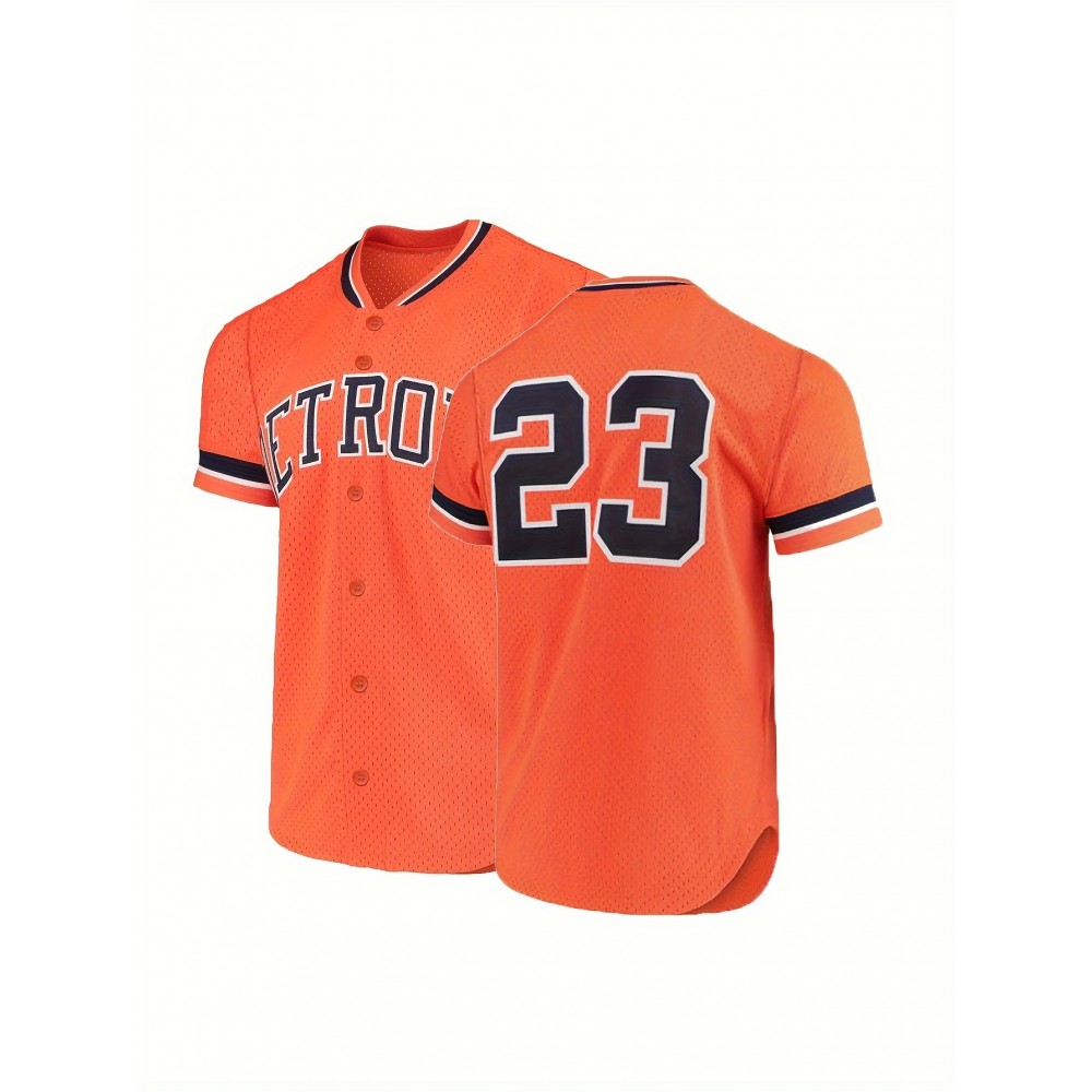 Letter And Number 23 Embroidery, Men'S Short Sleeve V-neck Baseball Jersey, Comfy Top For Training And Competition Letter And Number 23 Embroidery, Men'S Short Sleeve V-neck Baseball Jersey, Comfy Top For Training And Competition