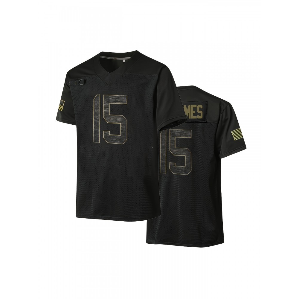 Men'S Black # 15 Breathable Rugby Shirt, Sports V-Neck Short Sleeved Training Shirt, Classic Embroidered American Rugby Shirt Men'S Black # 15 Breathable Rugby Shirt, Sports V-Neck Short Sleeved Training Shirt, Classic Embroidered American Rugby Shirt