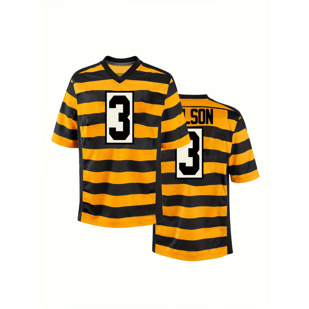 Men'S Polyester #3 Athletic Jersey - V-Neck Short Sleeve Rugby Shirt, Embroidered Striped Sportswear for Running, Training, Hiking, Outdoor Activities - Universal Fit for Adults & Teens Men'S Polyester #3 Athletic Jersey - V-Neck Short Sleeve Rugby Shirt, Embroidered Striped Sportswear for Running, Training, Hiking, Outdoor Activities - Universal Fit for Adults & Teens