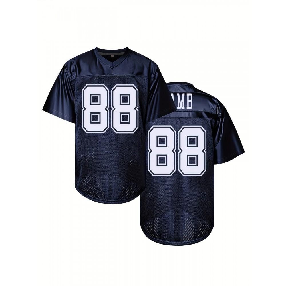 Men's Deep Blue #88 Embroidered Rugby Shirt - Breathable Polyester V-Neck Jersey, Loose Fit Stretch Knit for All-Season Training, Casual & Outdoor Activities - Machine Washable for Adults & Teens, Sports Training Gear, Durable Sports Apparel Men's Deep Blue #88 Embroidered Rugby Shirt - Breathable Polyester V-Neck Jersey, Loose Fit Stretch Knit for All-Season Training, Casual & Outdoor Activities - Machine Washable for Adults & Teens, Sports Training Gear, Durable Sports Apparel