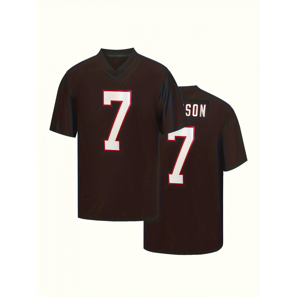 Men's Black #7 Embroidered Rugby Shirt - Breathable 100% Polyester V-Neck Jersey, Loose Fit Athletic Top for Running, Training, Hiking & Outdoor Activities - All-Season Machine Washable Sportswear for Adults & Teens Men's Black #7 Embroidered Rugby Shirt - Breathable 100% Polyester V-Neck Jersey, Loose Fit Athletic Top for Running, Training, Hiking & Outdoor Activities - All-Season Machine Washable Sportswear for Adults & Teens