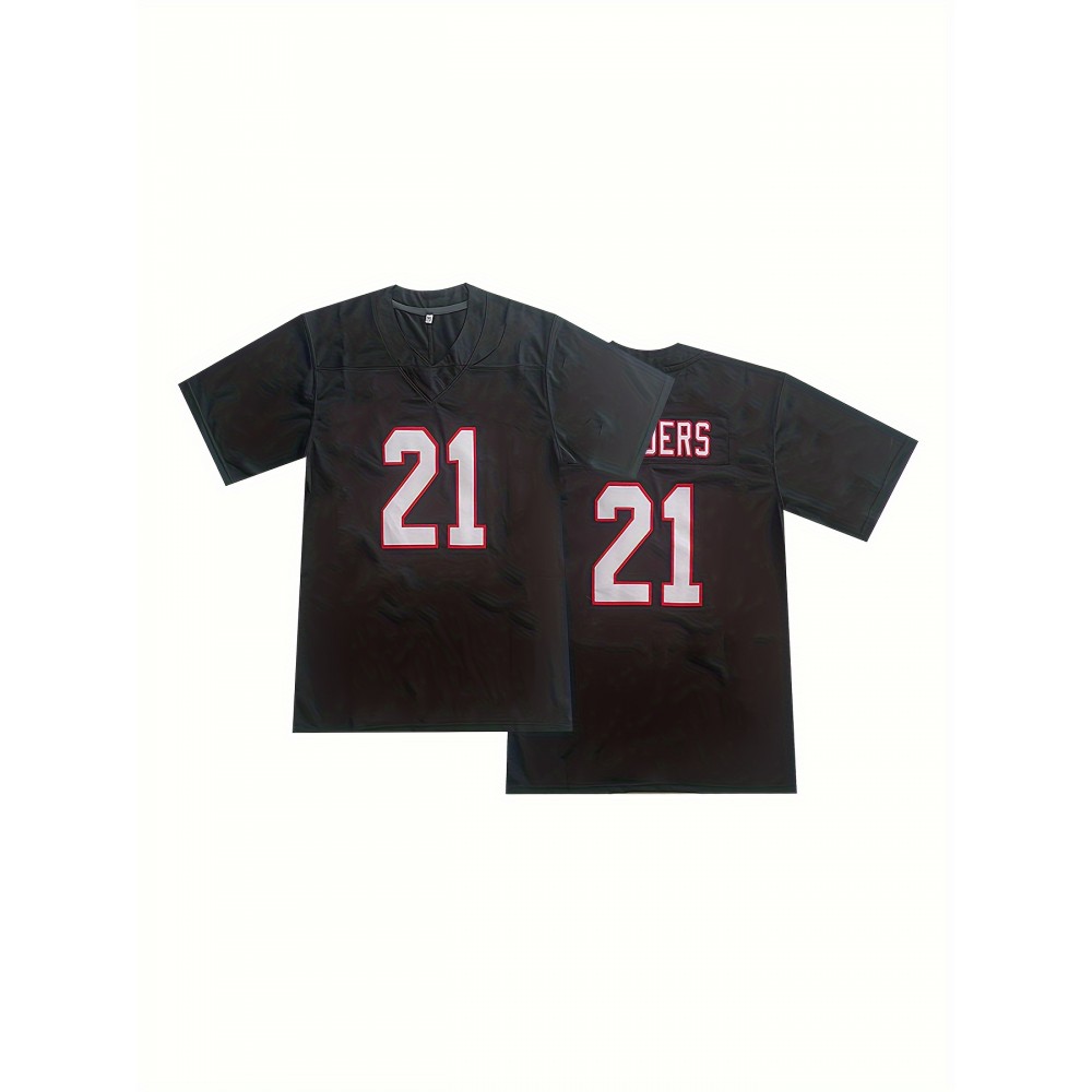 Men'S #21 Breathable Rugby Jersey - V-Neck, Short Sleeve, Classic Embroidered American Football Shirt for Training & Casual Wear Men'S #21 Breathable Rugby Jersey - V-Neck, Short Sleeve, Classic Embroidered American Football Shirt for Training & Casual Wear
