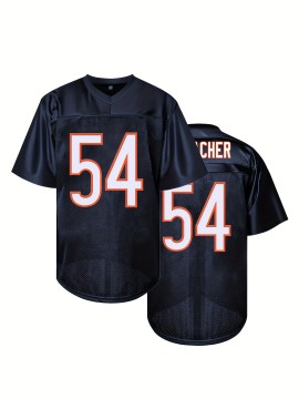 #54 Men'S Polyester Rugby Jersey - V-Neck, Embroidered Sports Shirt for Training, Running, Outdoor Activities - Casual Breathable Top with Slight Stretch - All Seasons Wear