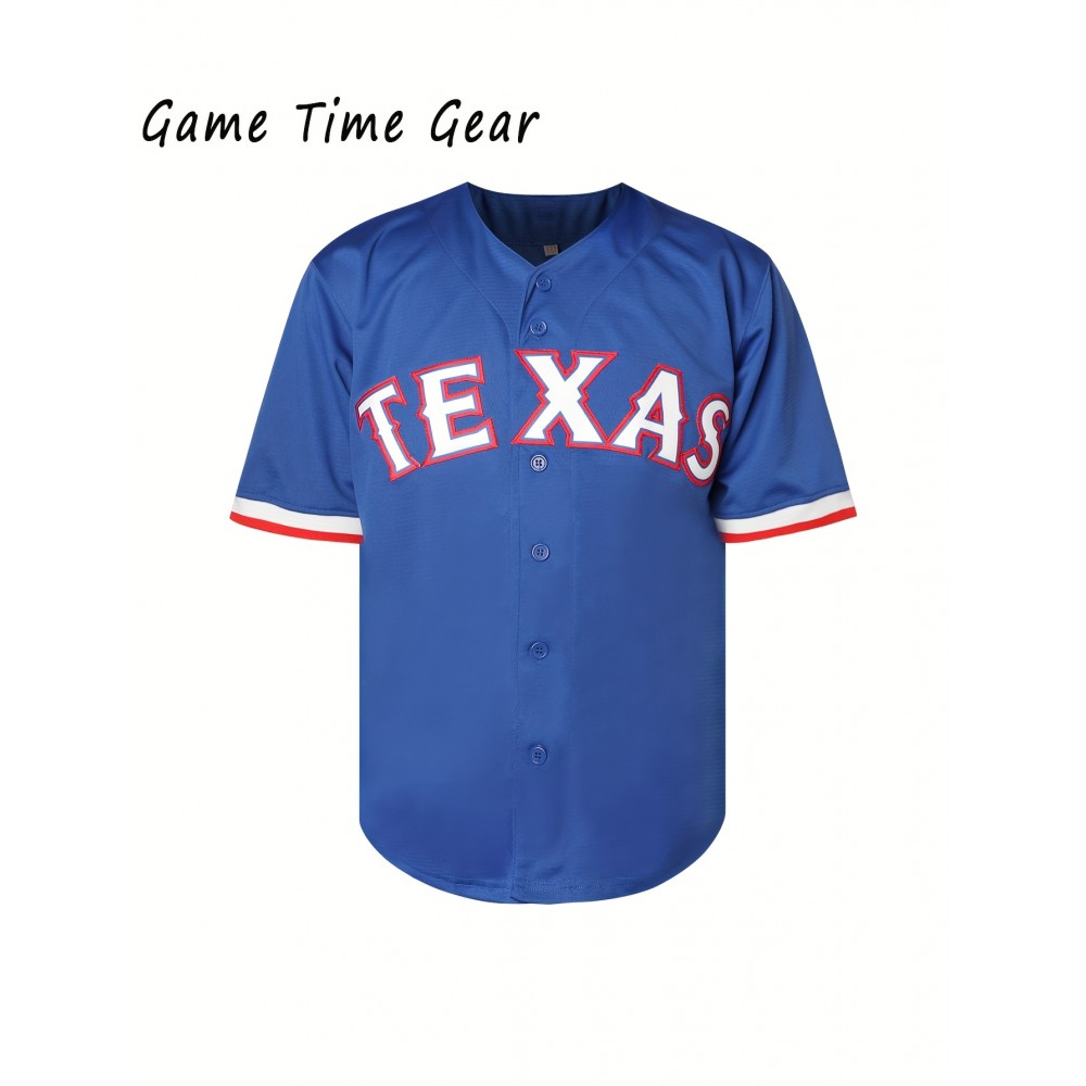 Men'S Blank Blue Embroidered Letter Baseball Jersey - V-neck Elastic Fit Suitable For Casual And Sports Wear S-3XL Men'S Blank Blue Embroidered Letter Baseball Jersey - V-neck Elastic Fit Suitable For Casual And Sports Wear S-3XL