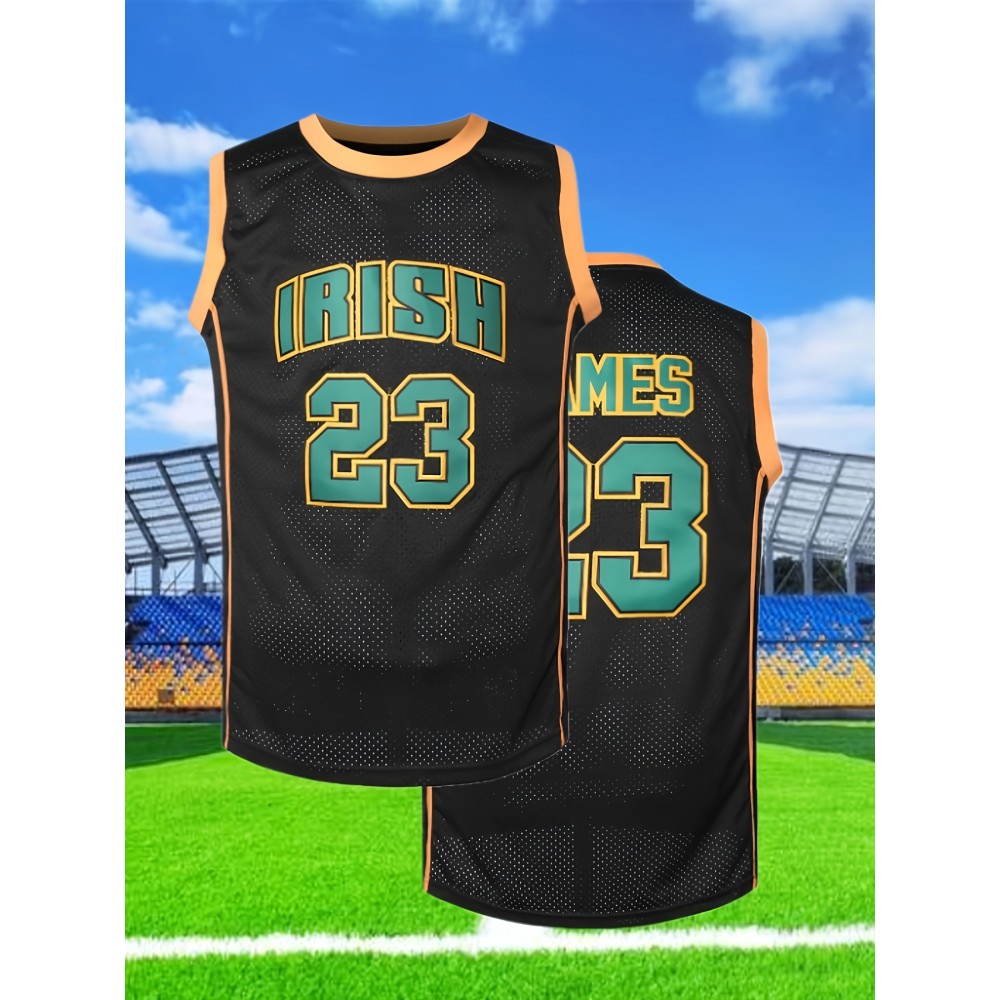 Men's #23 Breathable Basketball Jersey, Retro Embroidered Sports Uniform, Sleeveless Basketball Shirt for Training Competition