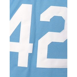 Men'S # 42 Blue Baseball Jersey V-neck Polyester Sports Top With Slight Elasticity, Loose Fit, Buckle Design, Letter And Number Patterns, Breathable And Comfortable, Suitable For Training, Leisure, Beach S-3XL