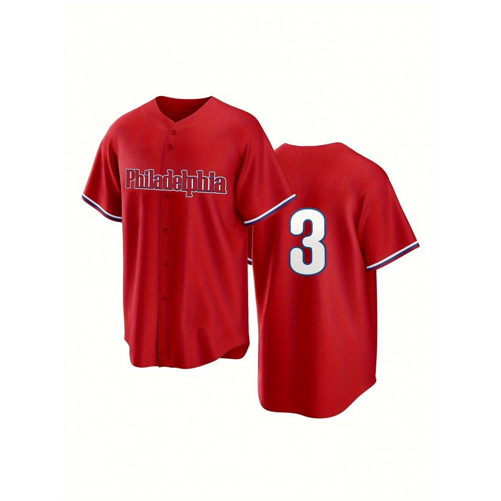 Men's Philadelphia #3 Retro Baseball Jersey - V-Neck Button-Up Loose Fit Breathable Shirt for Training, Competition & Casual Wear | All-Season Machine Washable Sportswear, Vintage Baseball Shirts Men's Philadelphia #3 Retro Baseball Jersey - V-Neck Button-Up Loose Fit Breathable Shirt for Training, Competition & Casual Wear | All-Season Machine Washable Sportswear, Vintage Baseball Shirts