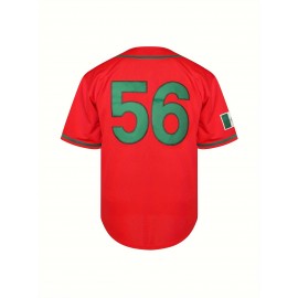 Men'S Classic Red Mexico 56 Baseball Jersey - V-Neck, Short Sleeve, Polyester - Ideal for Sports, Parties & Casual Wear