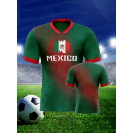 Women's Large Size Professional Sports Fabric Creative Pattern Print North American National Team Soccer Jersey T-shirt, Soccer Jersey Flag Uniforms Shirts, Breathable And Lightweight, Moisture-Wicking, As Gifts For Sports Fans