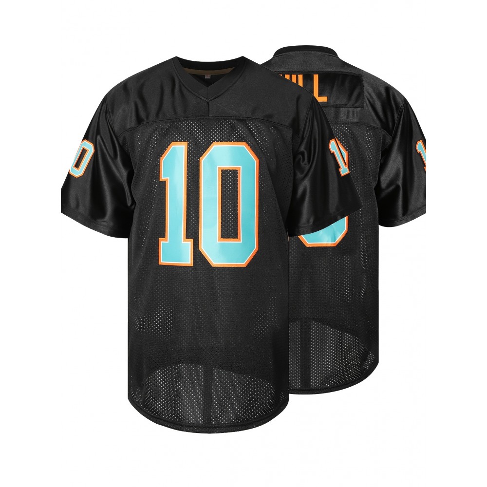 Men's #10 Embroidered Black Football Jersey - Breathable, Casual V-Neck Sports Shirt for All Seasons Men's #10 Embroidered Black Football Jersey - Breathable, Casual V-Neck Sports Shirt for All Seasons