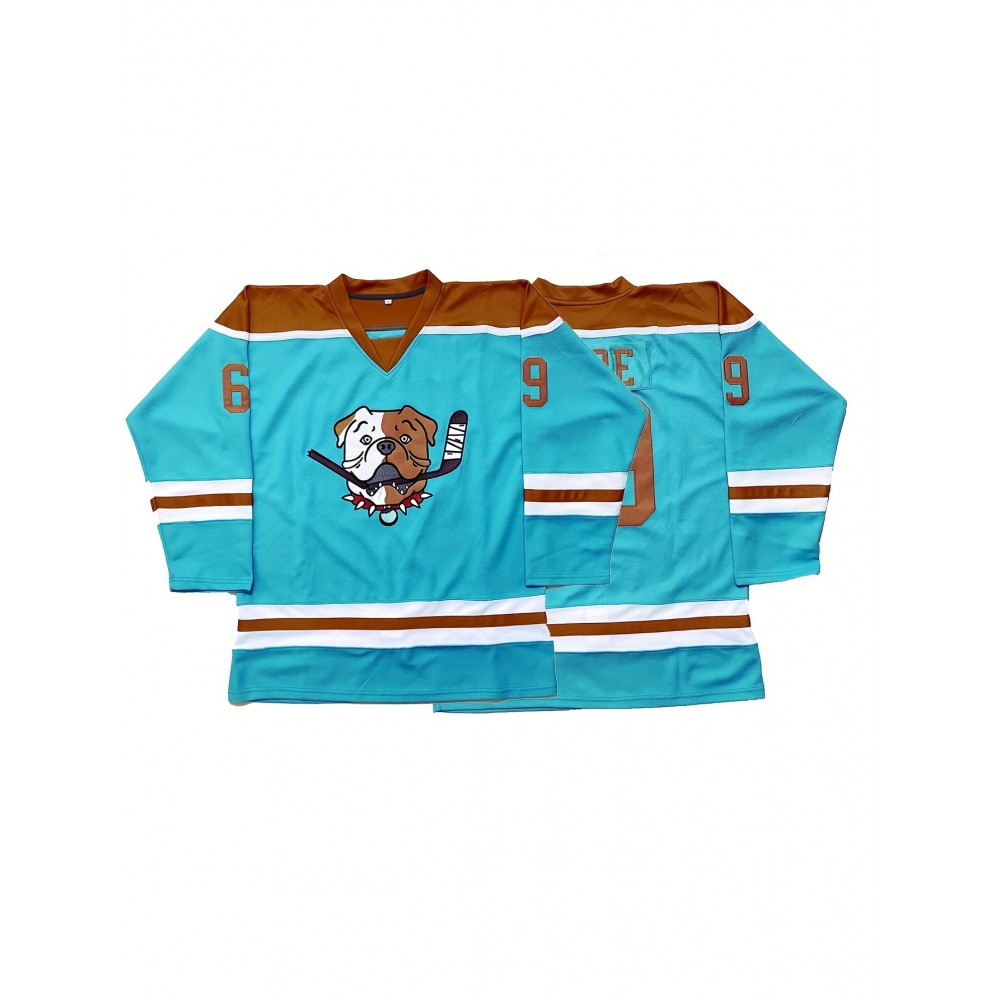 Men'S Vintage-Style Ice Hockey Jersey, S-3XL - Turquoise & Brown with Dog Design, V-Neck Captain'S Sweatshirt, Polyester, Machine Washable for Sports, Casual, Parties & Training Men'S Vintage-Style Ice Hockey Jersey, S-3XL - Turquoise & Brown with Dog Design, V-Neck Captain'S Sweatshirt, Polyester, Machine Washable for Sports, Casual, Parties & Training